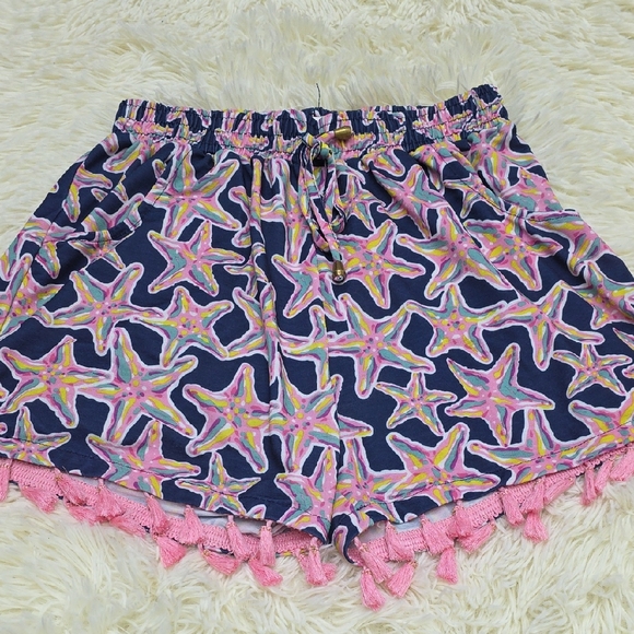 Simply Southern Pants - Simply Southern Starfish High Waist Shorts with Pink Tassels